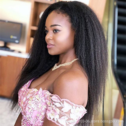 Kinky Straight Full Lace Wig Bleached Knots Human Hair Pre Plucked Yaki Hair Lace Wig with Bangs Transparent Lace Front Wigs